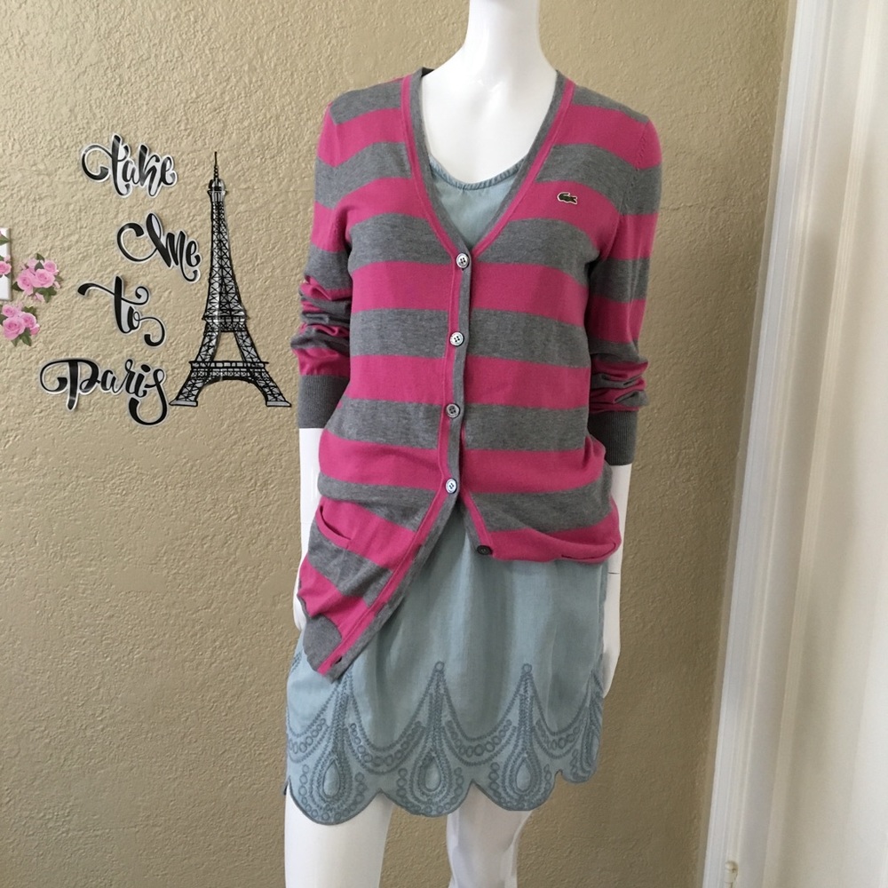 Lacoste Stripe Cardigan Sweater Size 40/8